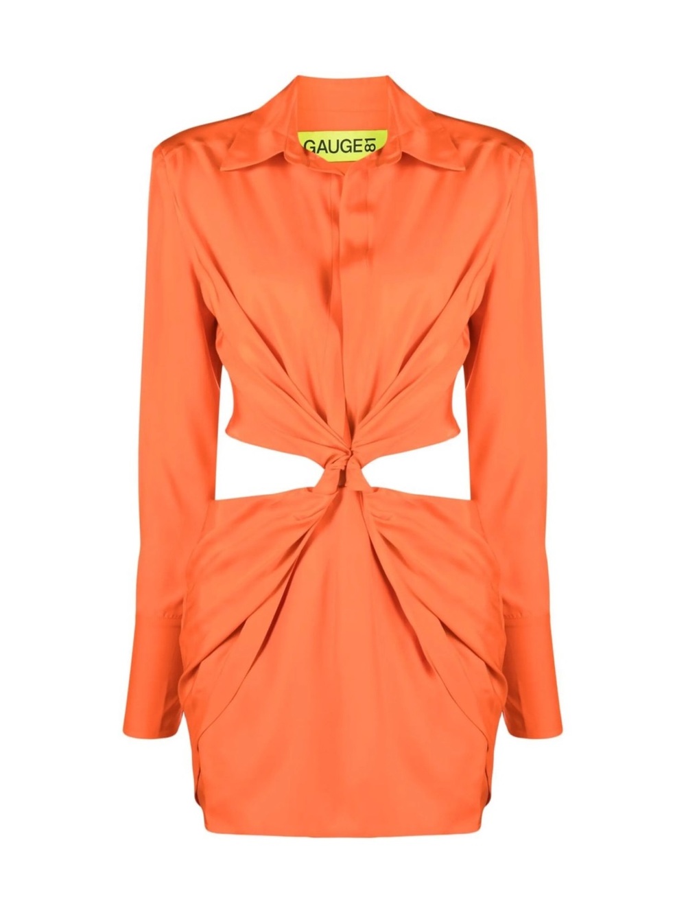 Gauge81 Orange Knot-Front Long Sleeve Mini Dress with Cutouts - Small